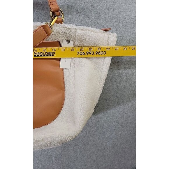 ANTHROPOLOGIE Tote Zip Purse Cream Sherpa Bag Tan Adjustable Straps & Pocket NWT - Picture 12 of 15